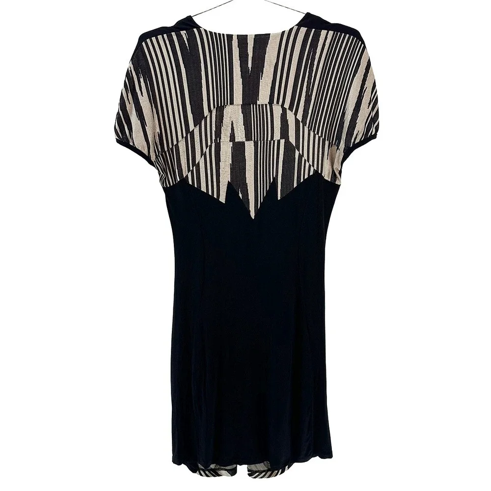 LEGATTE Vintage Designer Y2K‎ Abstract Jersey Midi Dress • 14 • black, beige